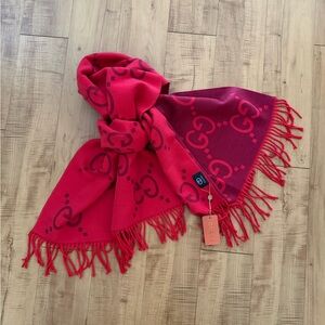 Reversible Large Super Soft GG Monogram Wrap Shawl Scarf Silk Cashmere